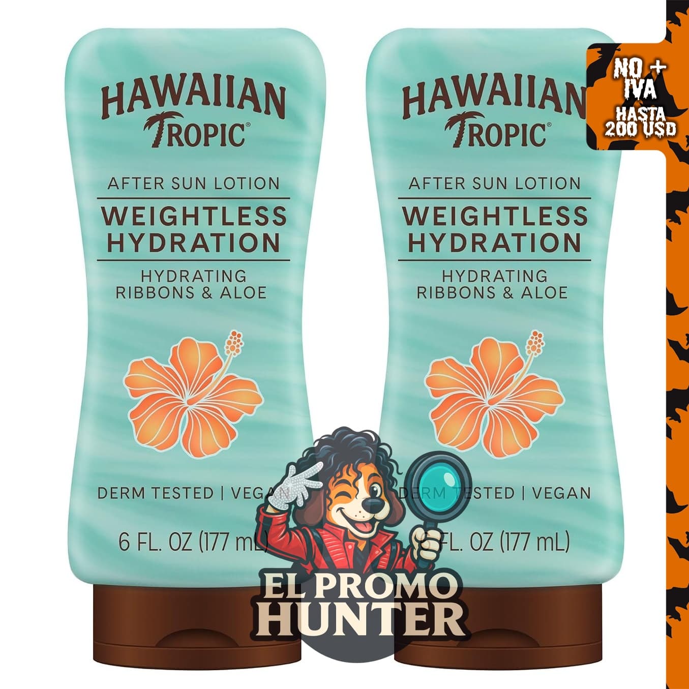 Hawaiian Tropic Loción para después del sol de hidratación sin peso, 400 ml.