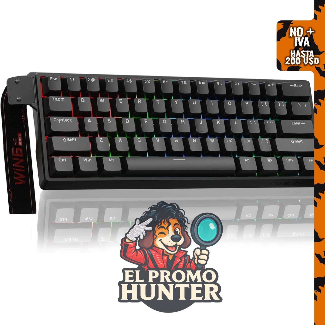 Aula WIN60 HE - Teclado mecánico 60% con cable, interruptor magnético intercambiable, RGB.