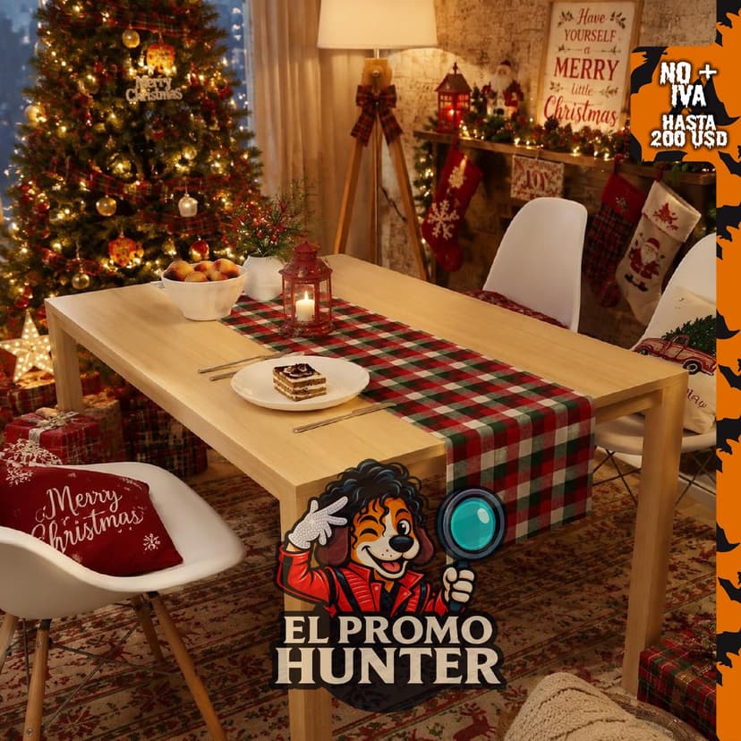 Mantel de mesa a cuadros navideños.