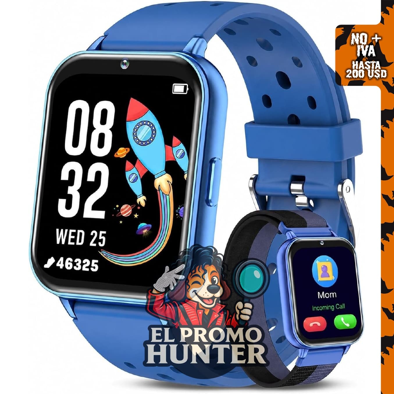 Reloj inteligente para niños de 1.83" (4.6 cm) con seguimiento de actividad, frecuencia cardíaca y funciones de llamada.