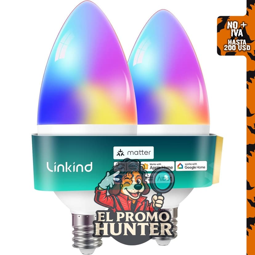 Linkind Matter - Bombilla LED E12, bombilla inteligente de color.