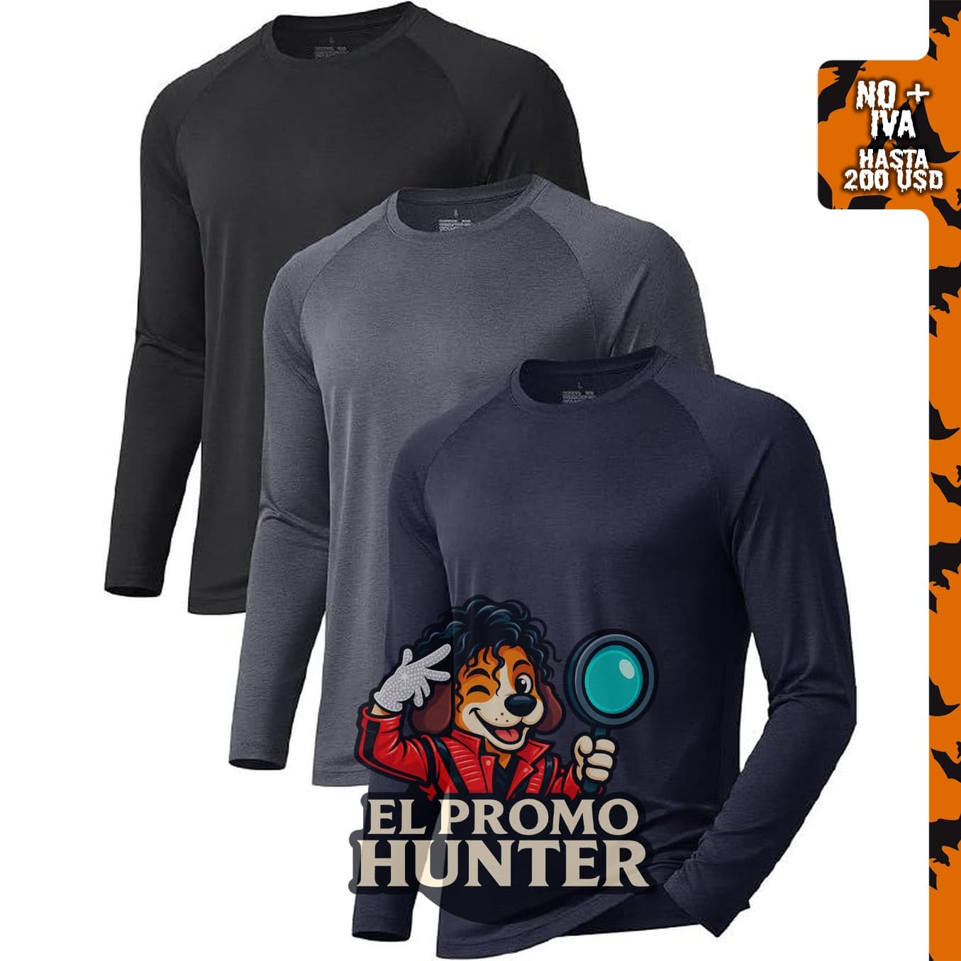 Paquete de 3 camisetas de manga larga para hombre, con protección solar y secado rápido.