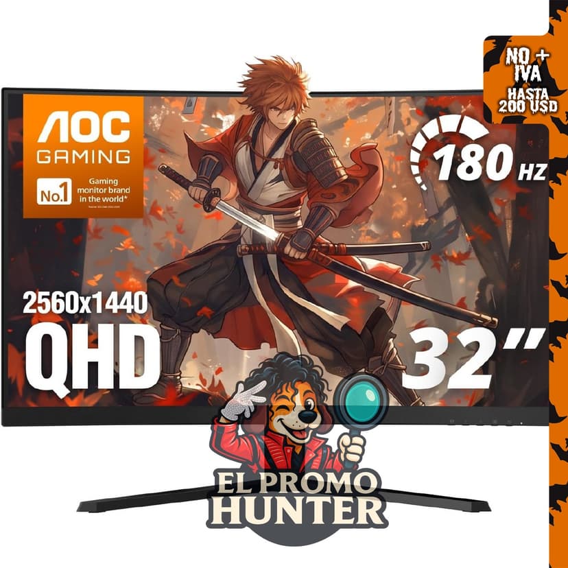 Monitor curvo AOC de 32" (81 cm) 2K QHD, 180Hz, VA, 0.5ms, HDR.