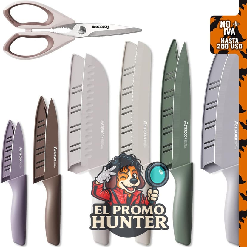 Juego de cuchillos Astercook de 13 piezas, acero inoxidable con revestimiento antióxido, apto para lavavajillas.