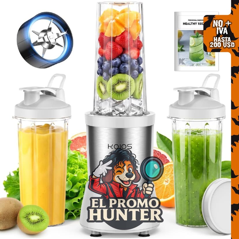 KOIOS Licuadora personal BL319B de 22 oz (650 ml) para batidos, incluye 3 tazas para llevar.