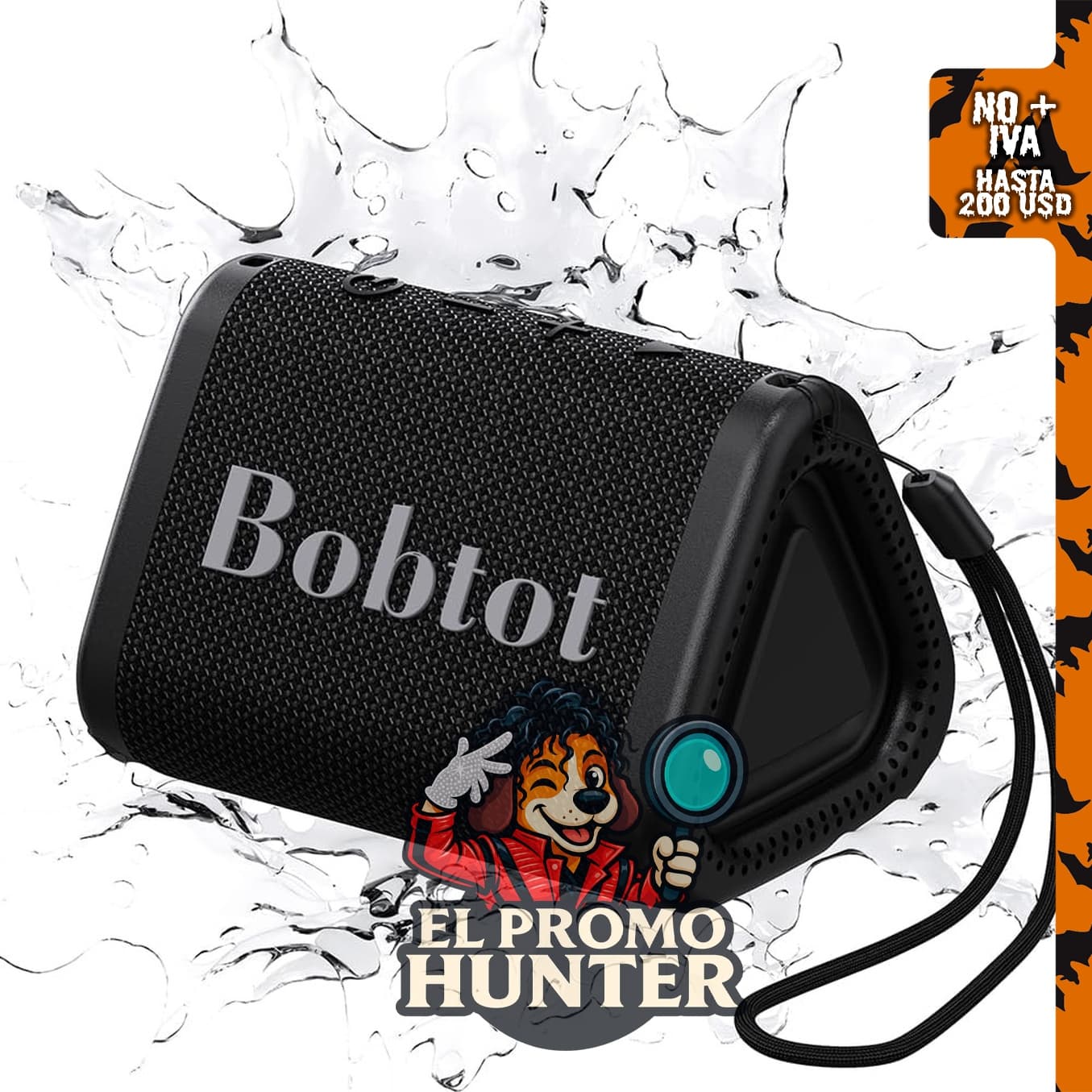 Bobtot Altavoz Bluetooth portátil, IPX7 impermeable con TWS, color negro.