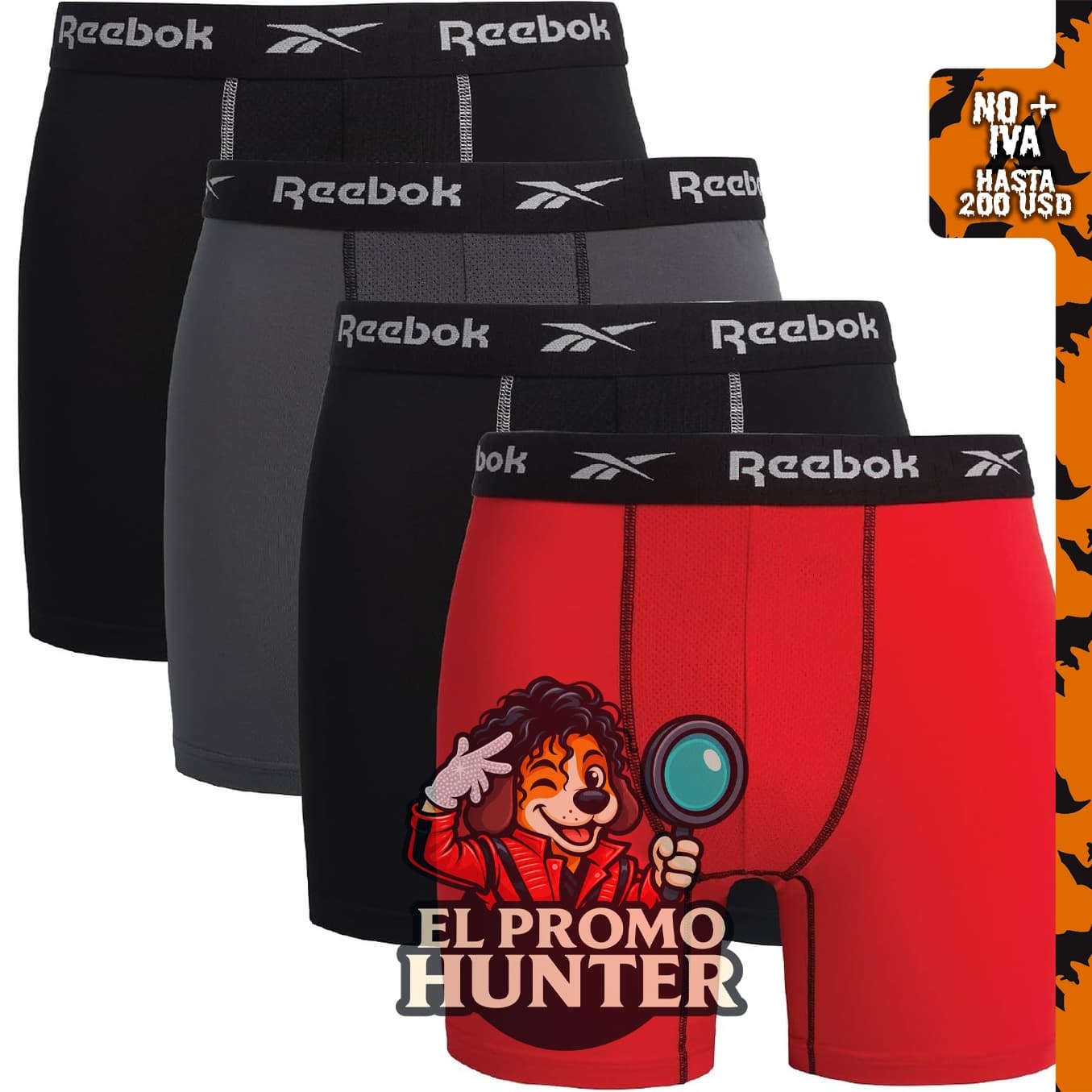 Reebok calzoncillos tipo bóxer para hombre, paquete de 4 unidades.