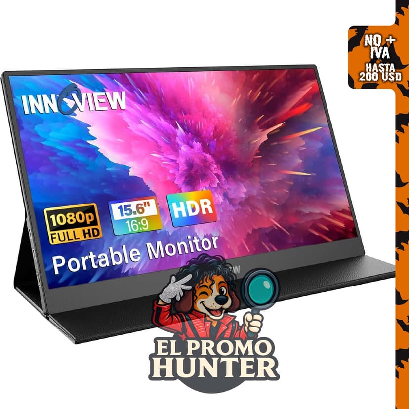 InnoView Monitor portátil de 15.6" (39.6 cm) FHD 1080P, con conexiones HDMI y USB C, altavoz integrado.