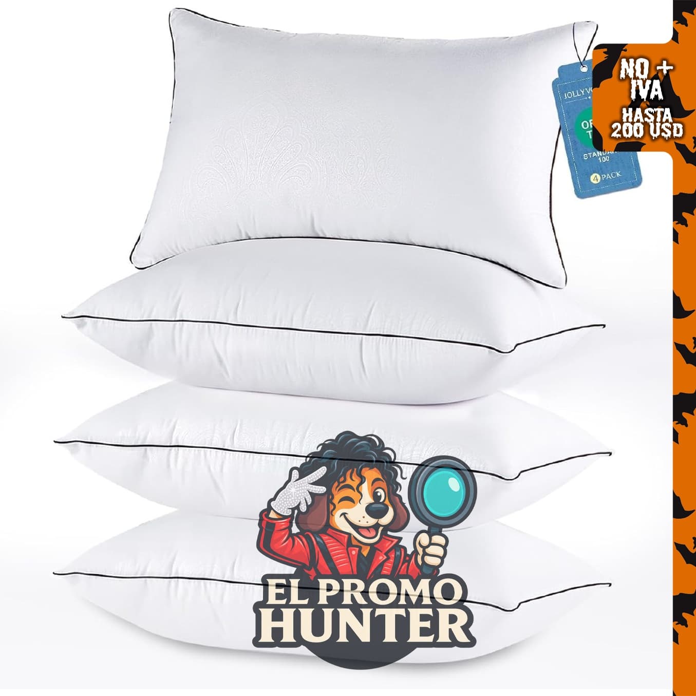 JOLLYVOGUE Juego de 4 almohadas tamaño Queen con relleno alternativo de plumón certificado Oeko-Tex.