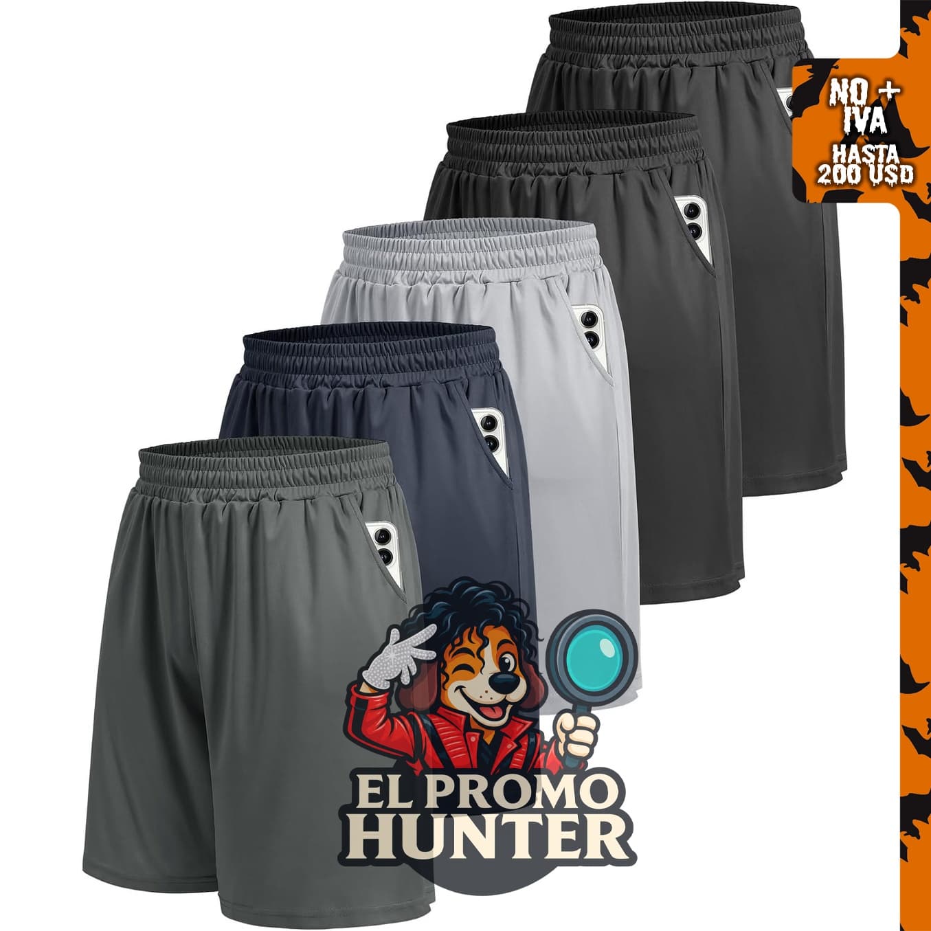 Paquete de 5 pantalones cortos deportivos de baloncesto para hombre, color.