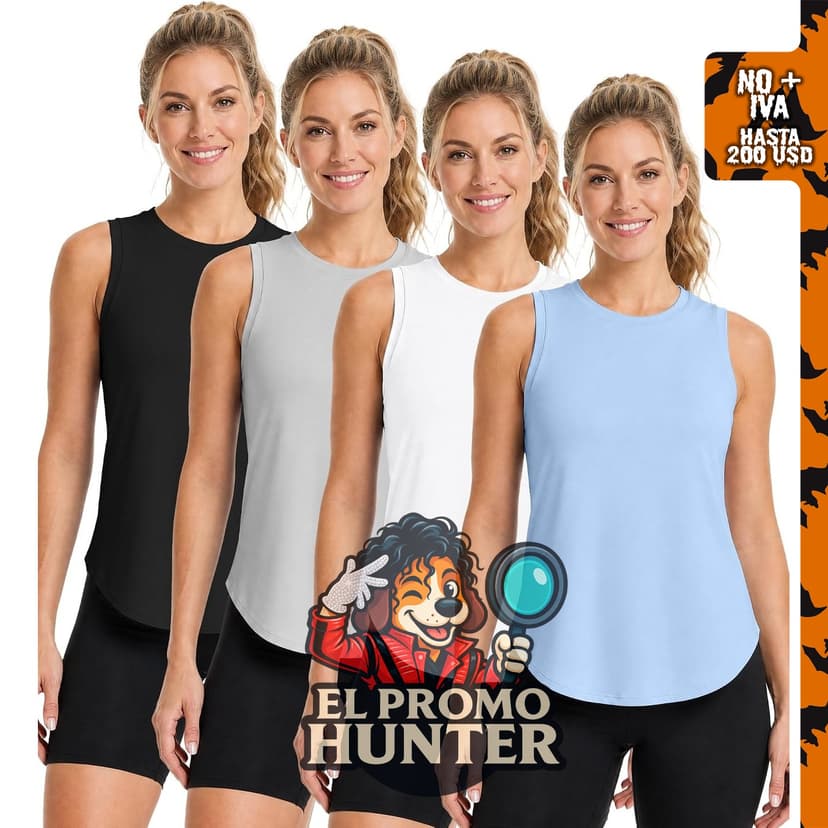 Paquete de 4 camisetas sin mangas para mujer, diseñadas para entrenamiento y atletismo.