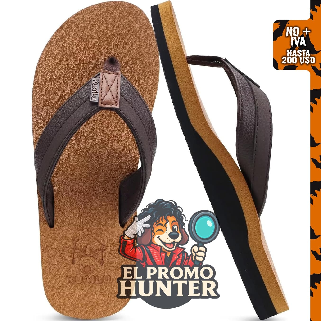KuaiLu Sandalias de cuero para hombre con soporte para el arco y plantilla de yoga, antideslizantes.