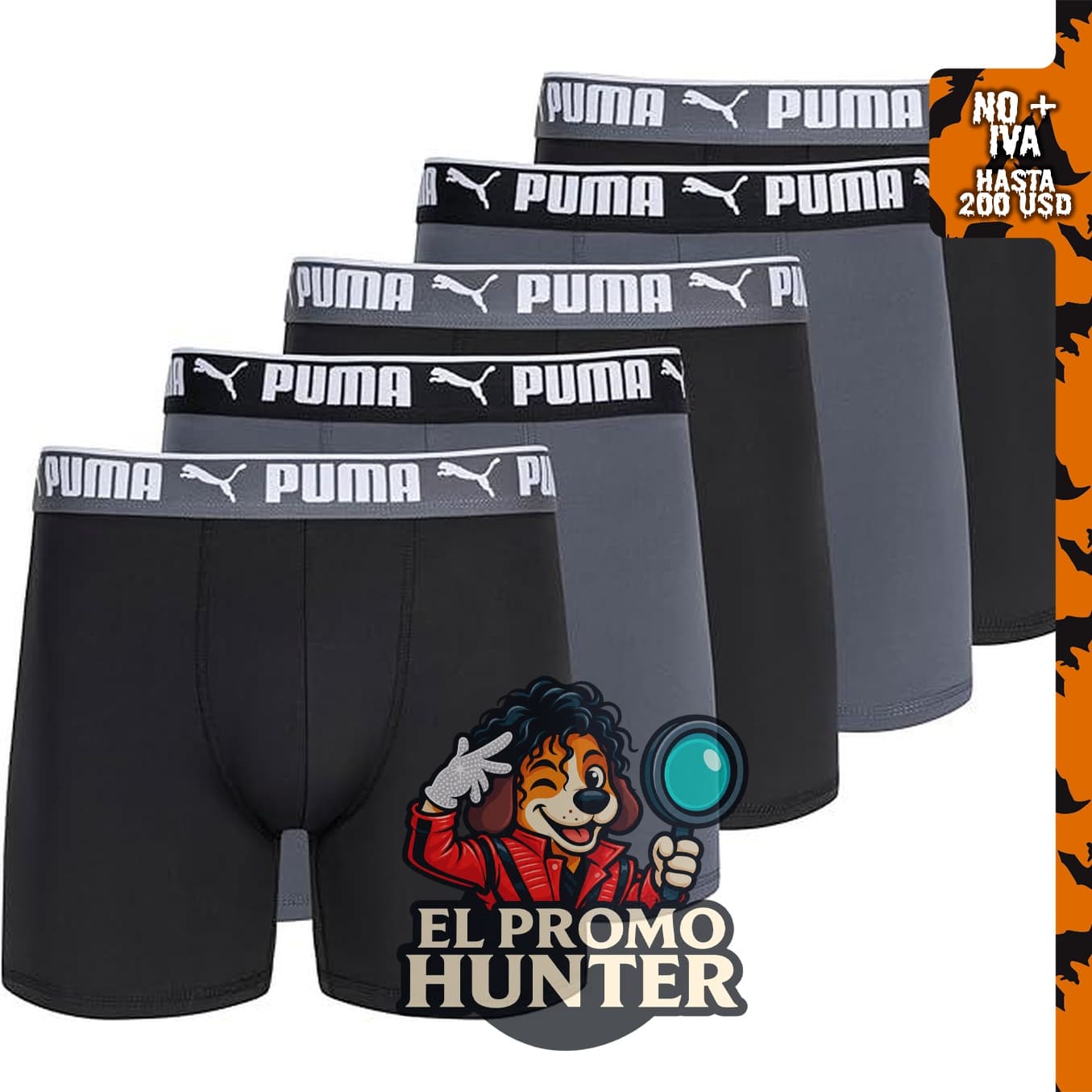 PUMA Paquete de 5 calzoncillos tipo bóxer Performance para hombre.