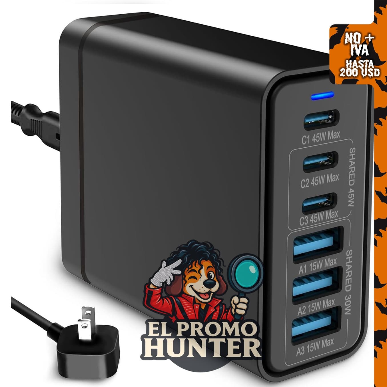 Estación de carga multi USB C de 6 puertos, cargador de escritorio.