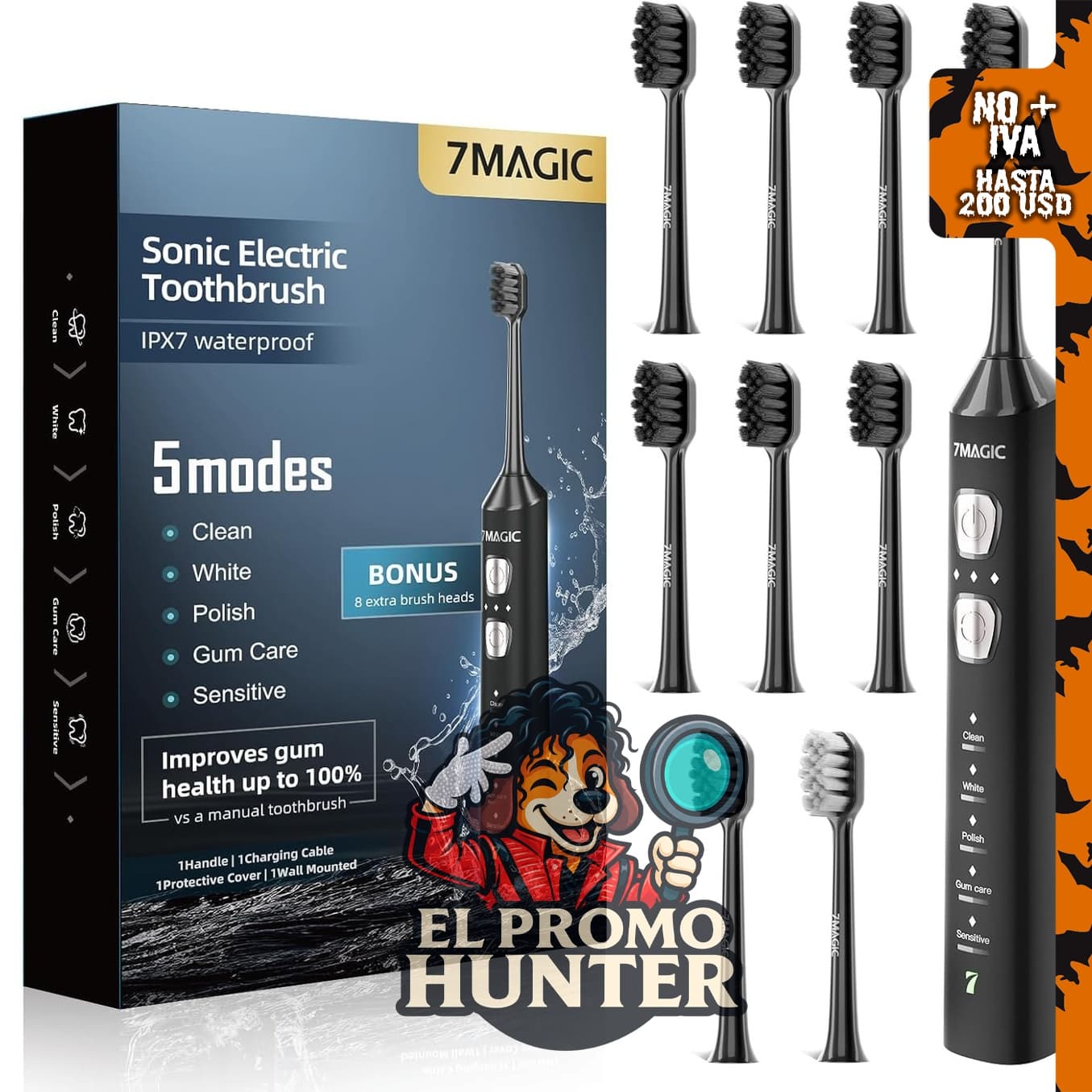 Cepillo de dientes 7MAGIC, diseño ergonómico y cabezal compacto.