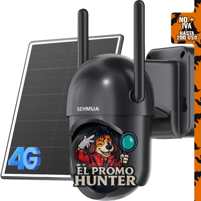 SEHMUA Cámara de seguridad solar celular 4G LTE inalámbrica, visión nocturna a color 2K, vista en vivo de 360°.