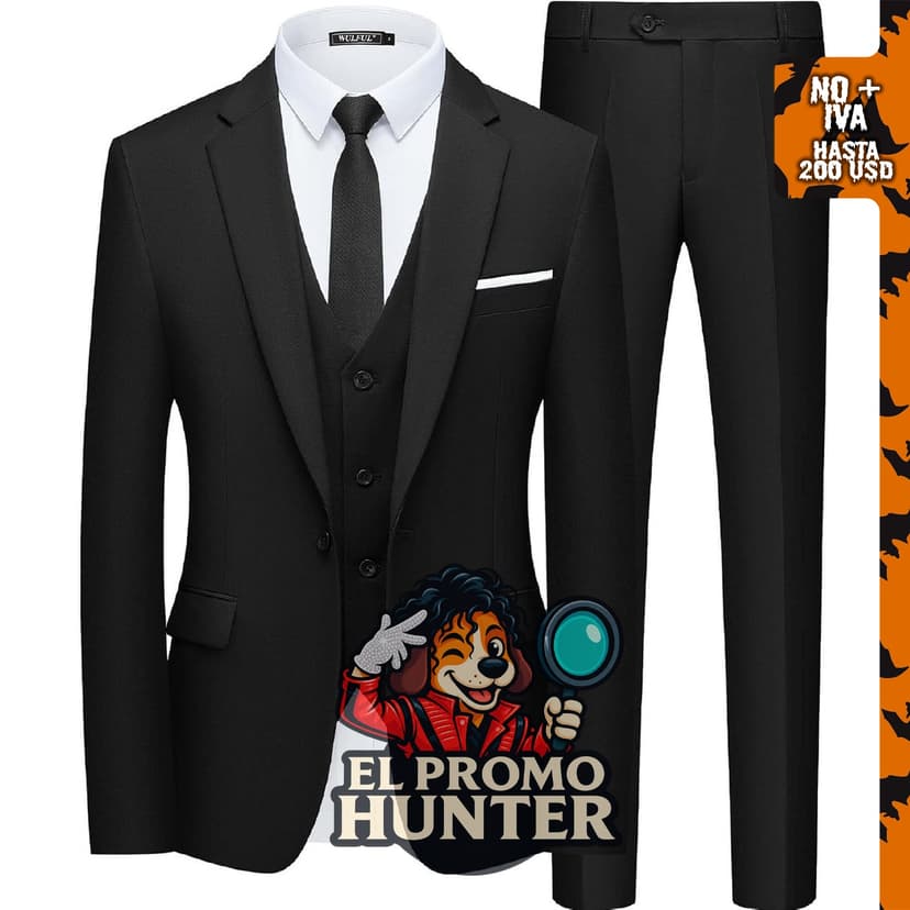 WULFUL Traje de hombre de corte ajustado de 3 piezas, incluye chaqueta, chaleco y pantalón.