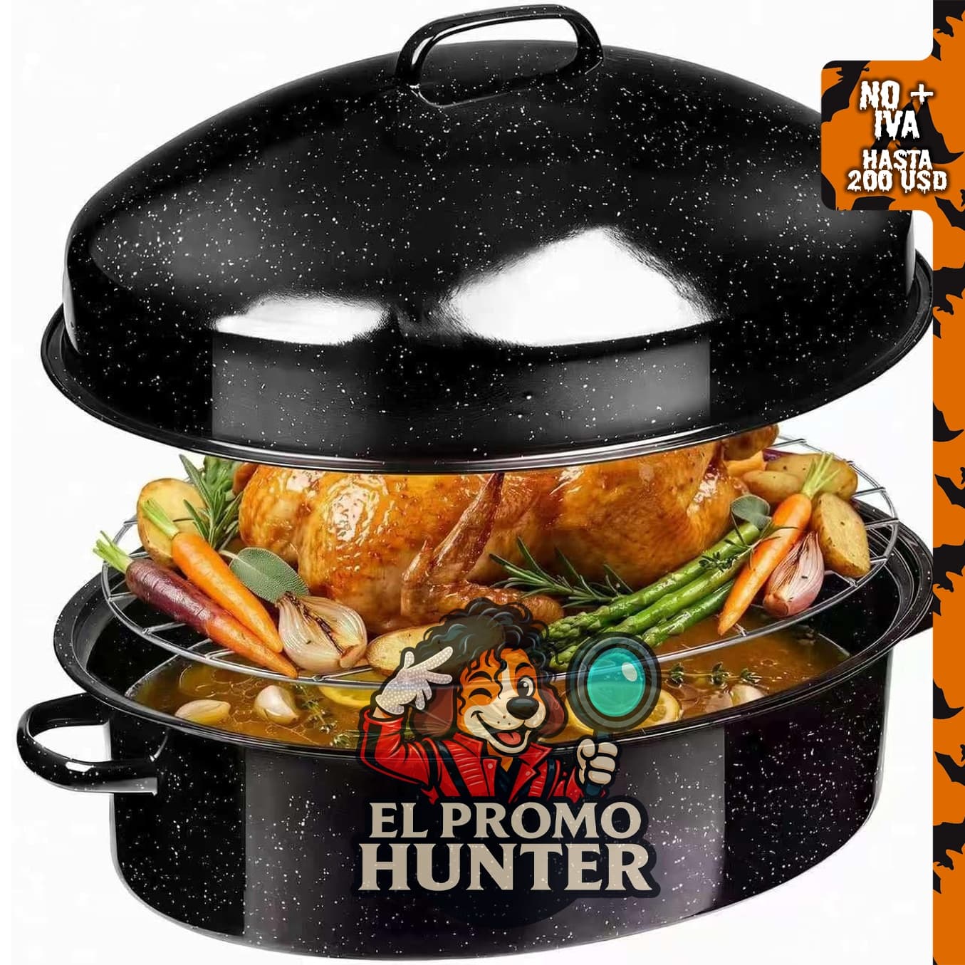 Sartén ovalada para asar pavo de 49 cm con tapa y estante, marca AURORAKI.