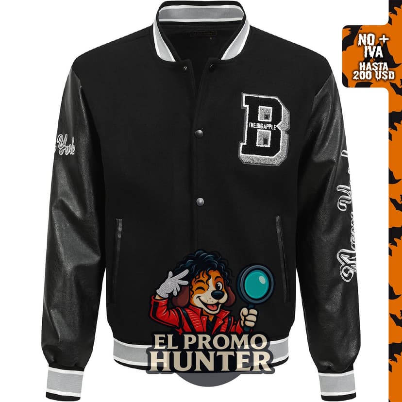 Chaqueta Varsity para hombre de Fyndon, con mangas de PU y diseño bordado.