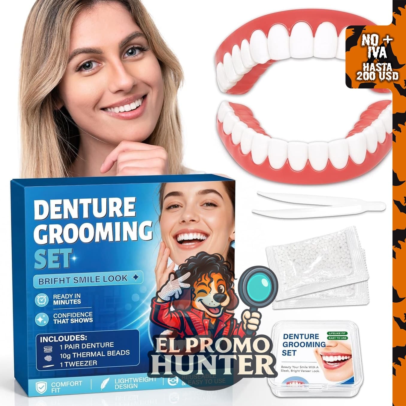 Dentaduras postizas de silicona moldeables, dientes falsos superiores.