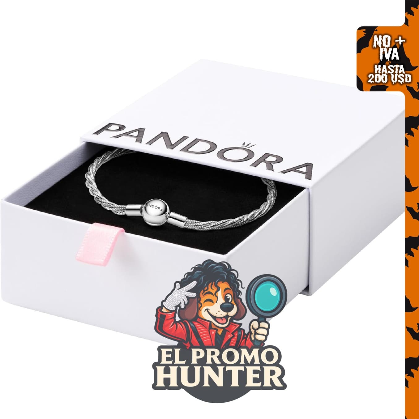 Cadena de serpiente trenzada PANDORA con cierre redondo en plata de ley.