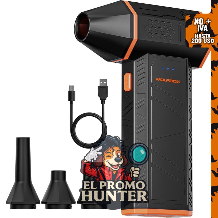 WOLFBOX Plumero de aire comprimido MegaFlow 50, 110,000 RPM, ajustable.