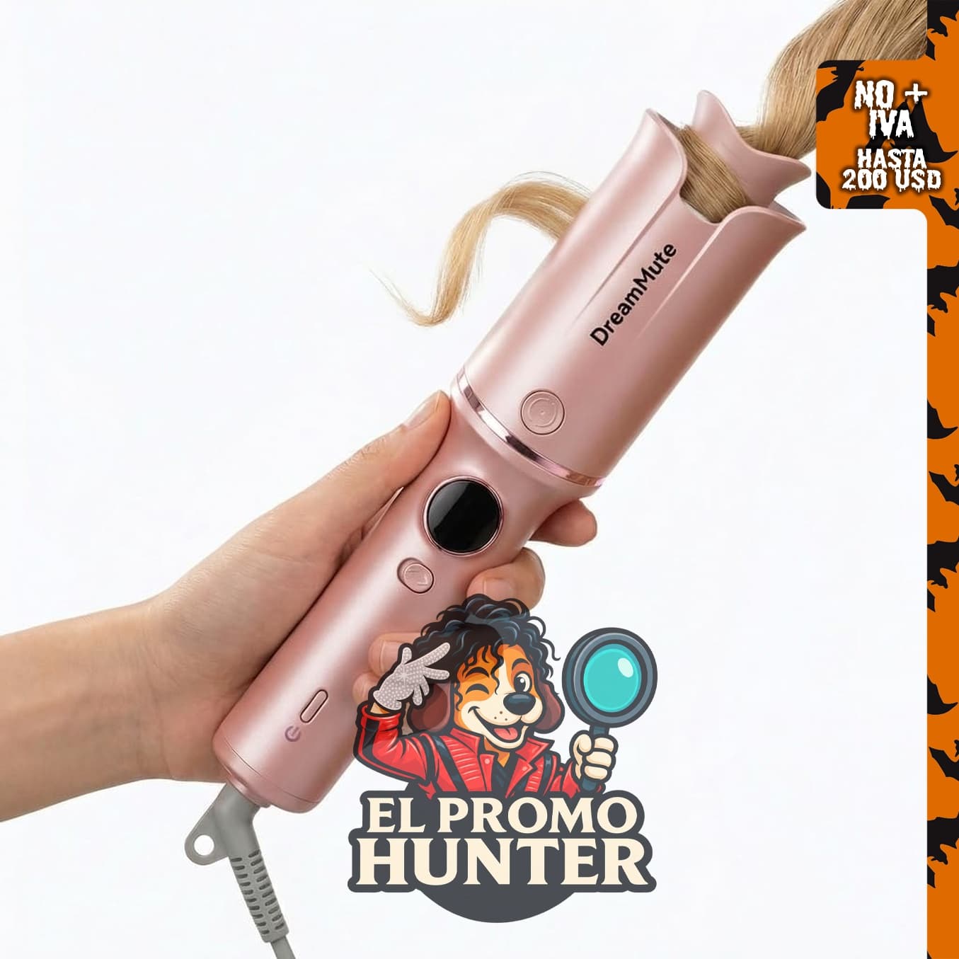 Rizador automático DreamMute, varita rizadora de cerámica para cabello largo, con función giratoria.