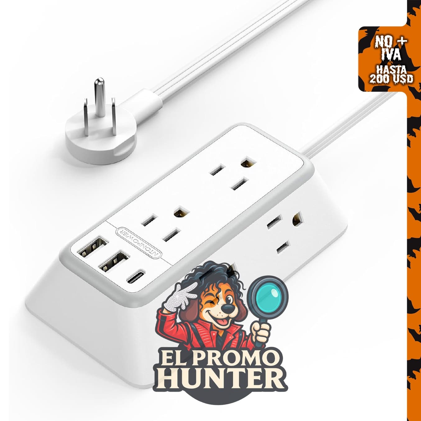 NTONPOWER Cable de extensión de 10 pies con enchufe plano de 3 clavijas y USB C.