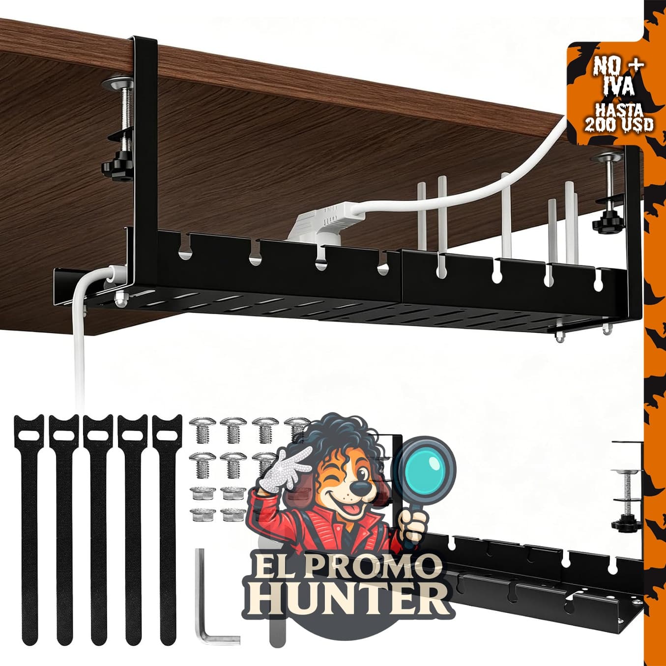 Bandeja de cable de escritorio Nosqew, incluye abrazadera de tornillo para organizar cables.