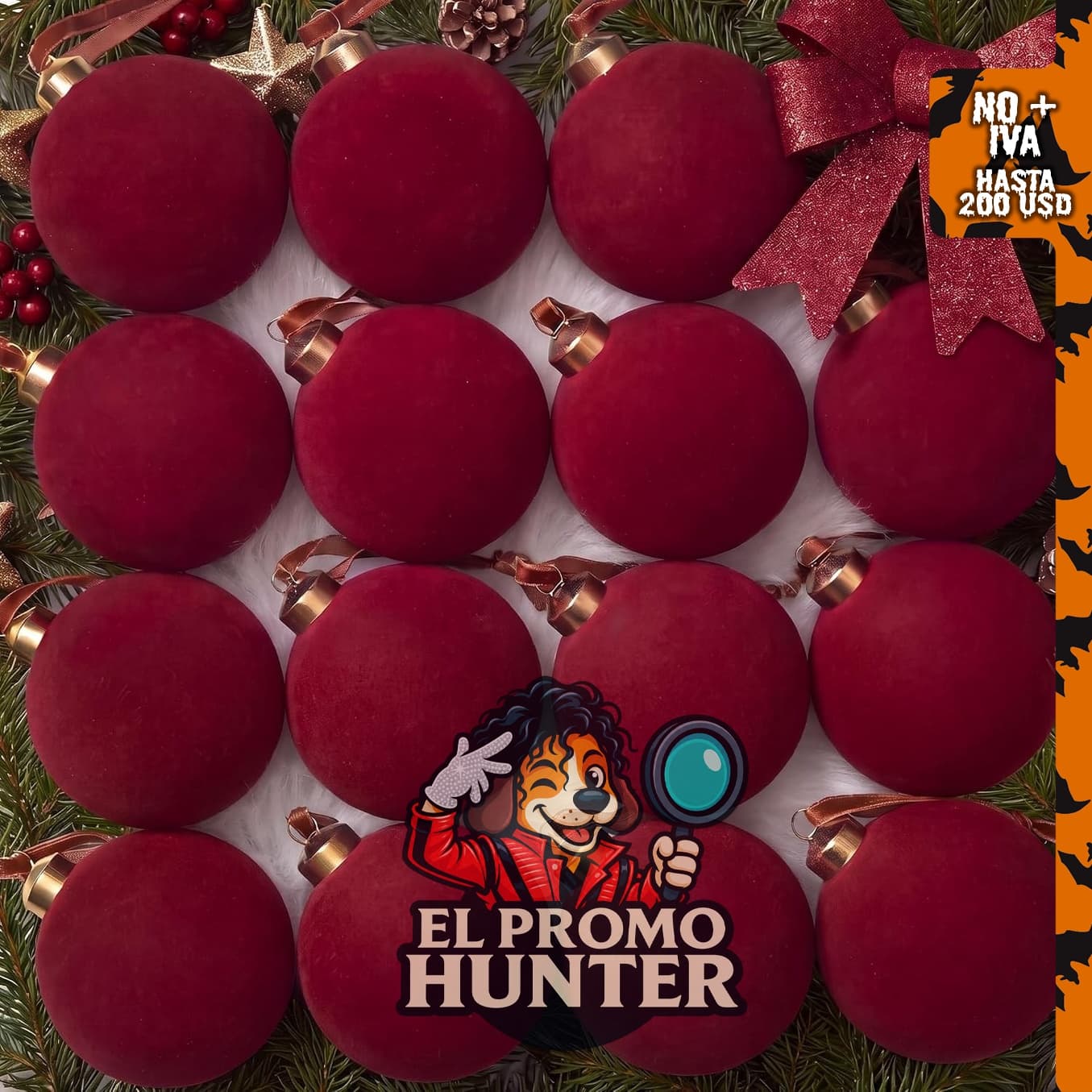 Brightown juego de 15 bolas de terciopelo rojo para adornos navideños.