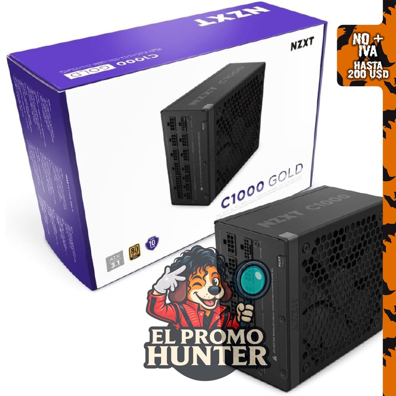 NZXT C1000 Gold ATX 3.1, fuente de alimentación para juegos de PC.