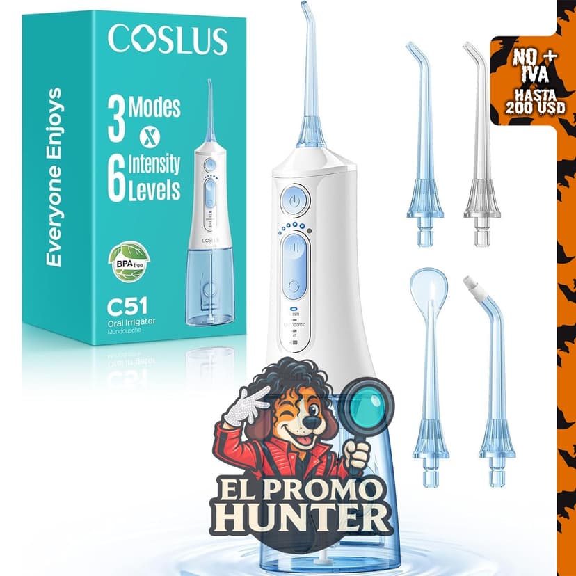 COSLUS Hilo dental de agua C51, aceptado por ADA, con 3 modos y 6 niveles de presión.
