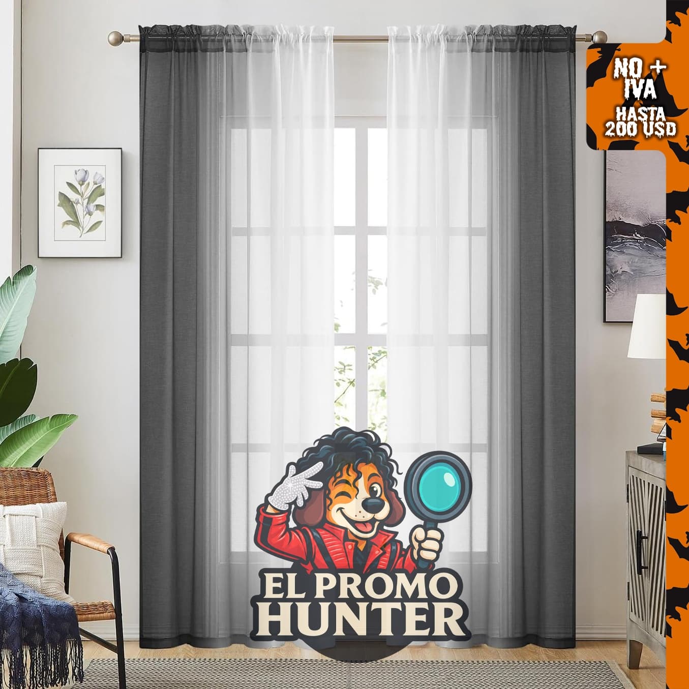 Cortinas de lino sintético degradado negro, semi transparentes, para dormitorio y sala de estar.