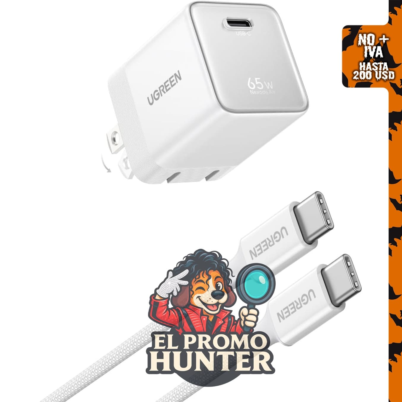 UGREEN Nexode Air - Bloque de carga USB C GaN de 65 W con cable de 1 m.