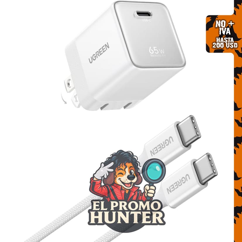 UGREEN Nexode Air - Bloque de carga USB C GaN de 65 W con cable de 1 m.