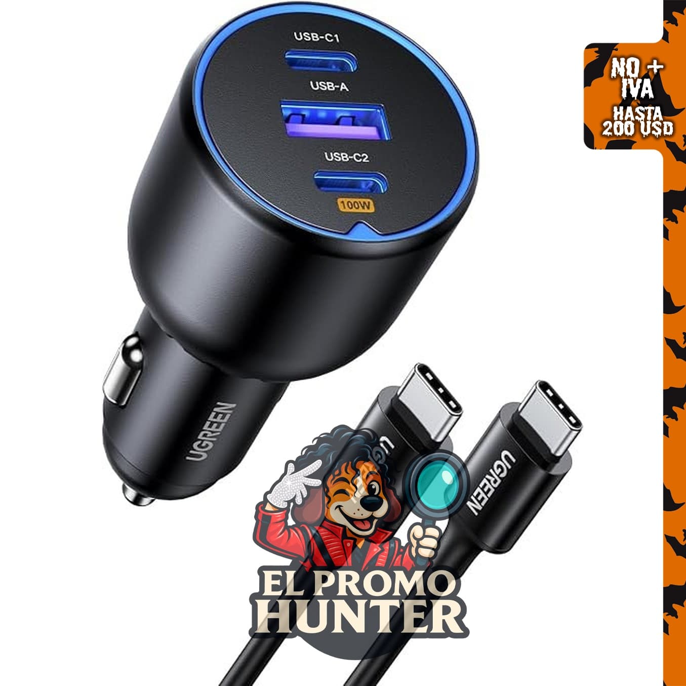 UGREEN Cargador de coche USB C de 130 W con cable, adaptador.