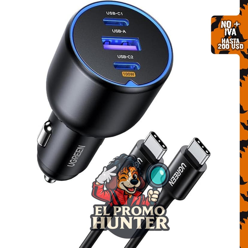 UGREEN Cargador de coche USB C de 130 W con cable, adaptador.