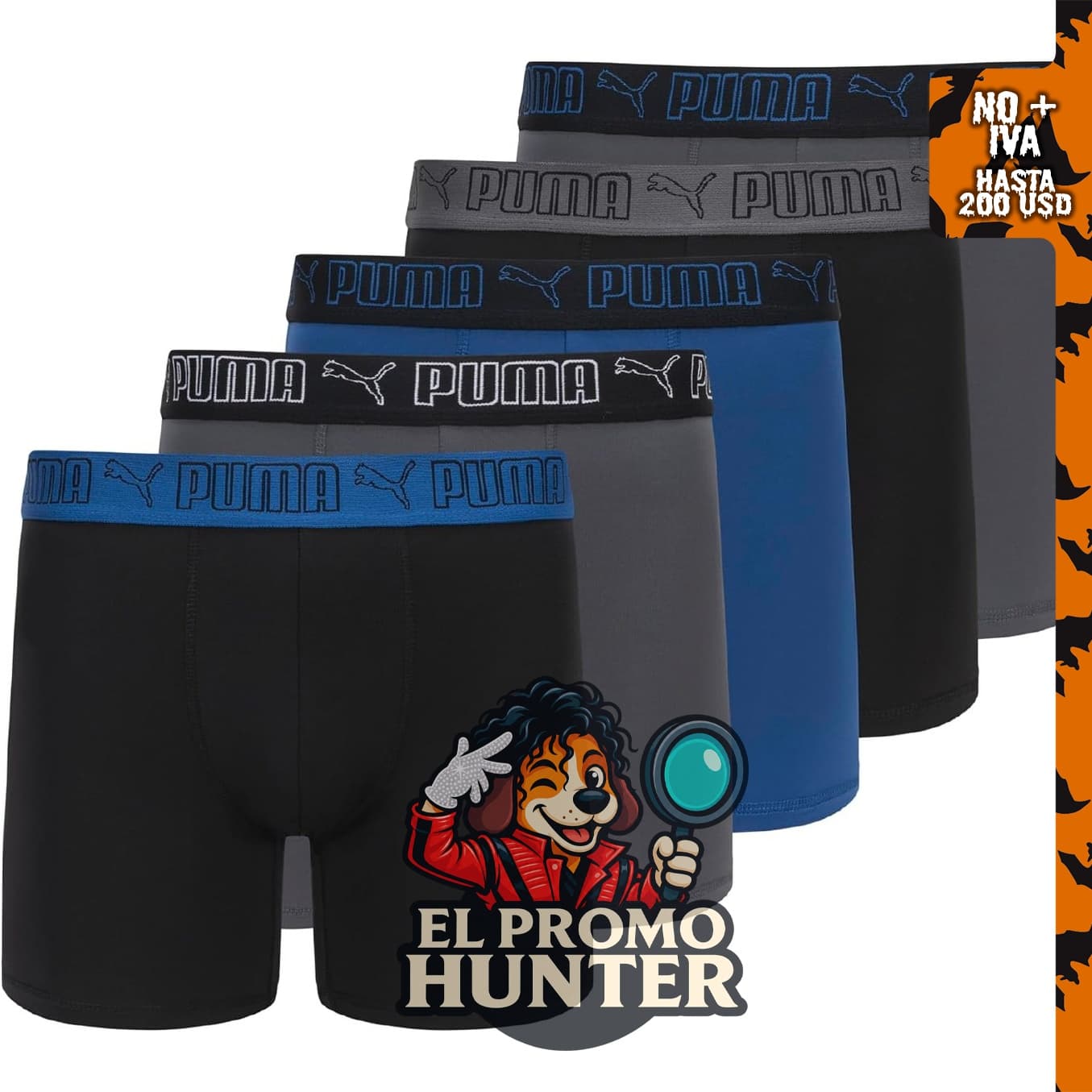 PUMA Paquete de 5 calzoncillos tipo bóxer Performance para hombre.