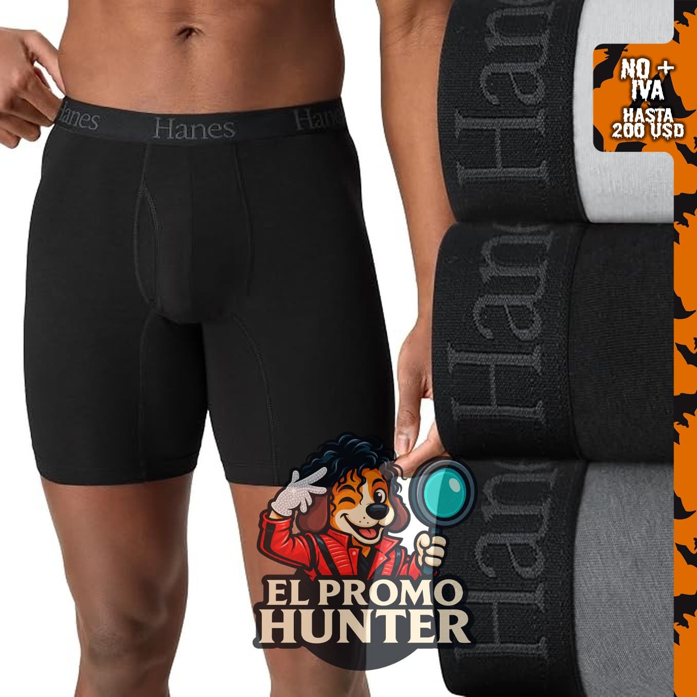 Calzoncillos Hanes para Hombre Tipo Bóxer de Pierna Larga, paquete de 3, algodón elástico.