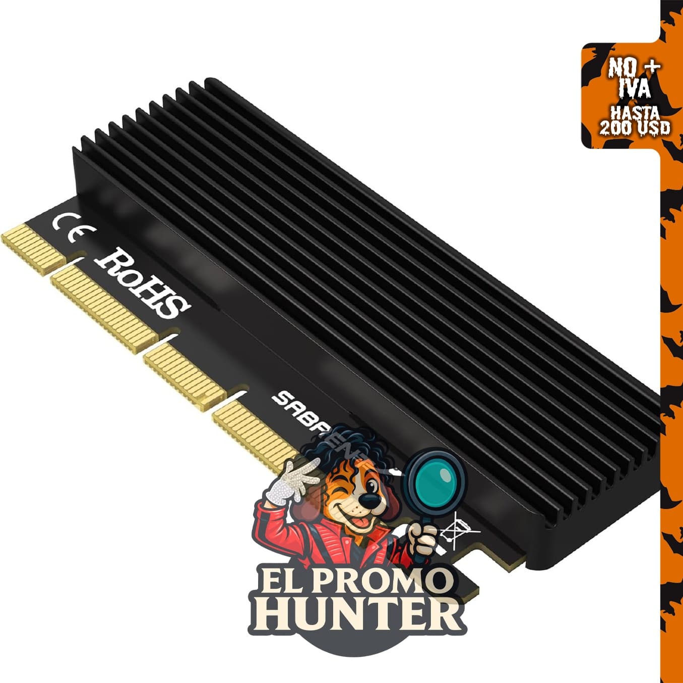 SABRENT Tarjeta adaptadora M.2 NVMe SSD a PCIe X16/X8/X4 con disipador.