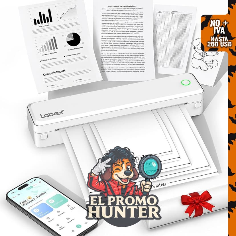 Labeer Impresora térmica portátil, Bluetooth y USB, sin tinta.