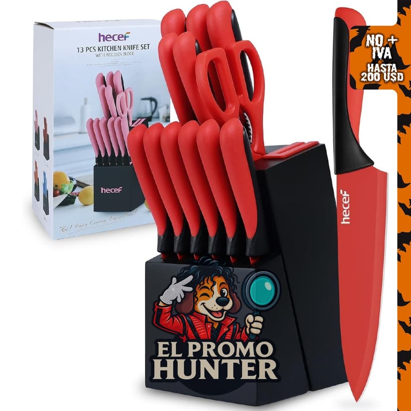 Juego de cuchillos de cocina de 14 piezas con bloque de madera, acero inoxidable de alto carbono, apto para lavavajillas.