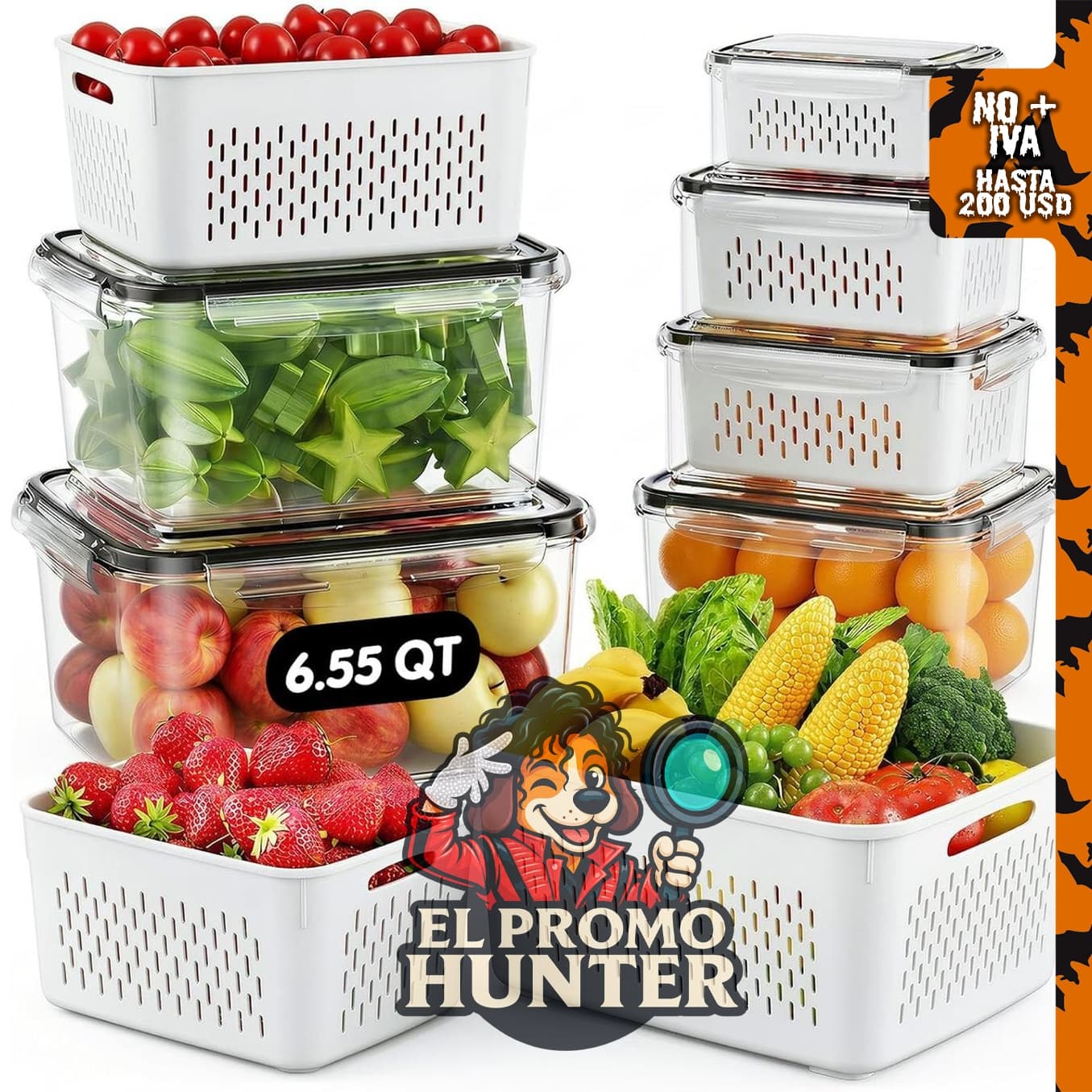 Contenedores de almacenamiento de frutas para refrigerador, paquete de 6.