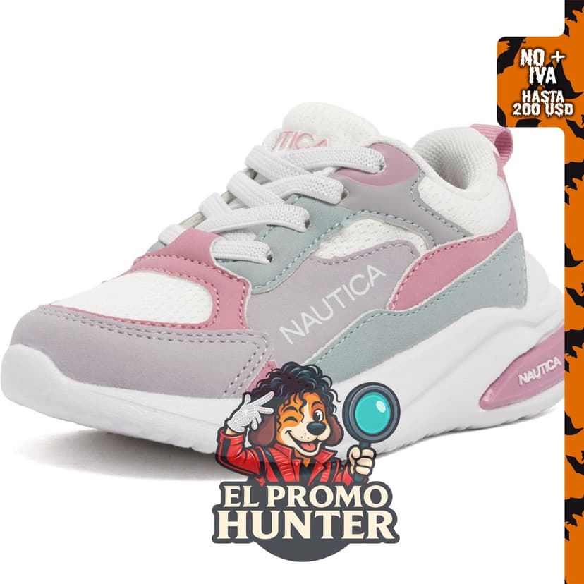 Nautica Tenis deportivos ligeros de malla transpirable para niños y niñas, con cordones elásticos.