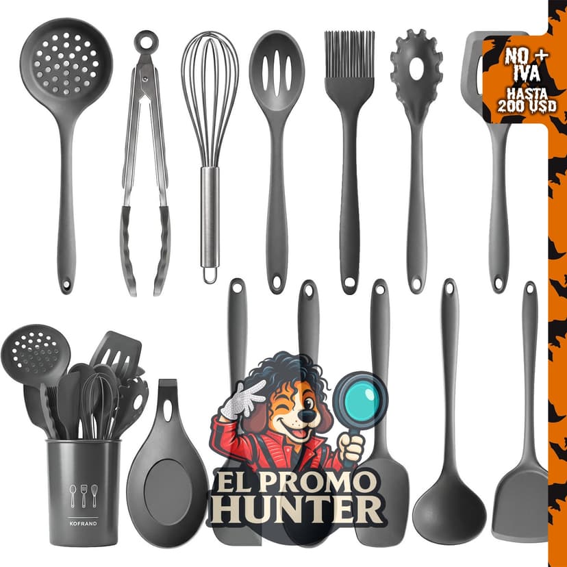 Set de utensilios de cocina de silicona, resistente a temperaturas de -30°C a 230°C.