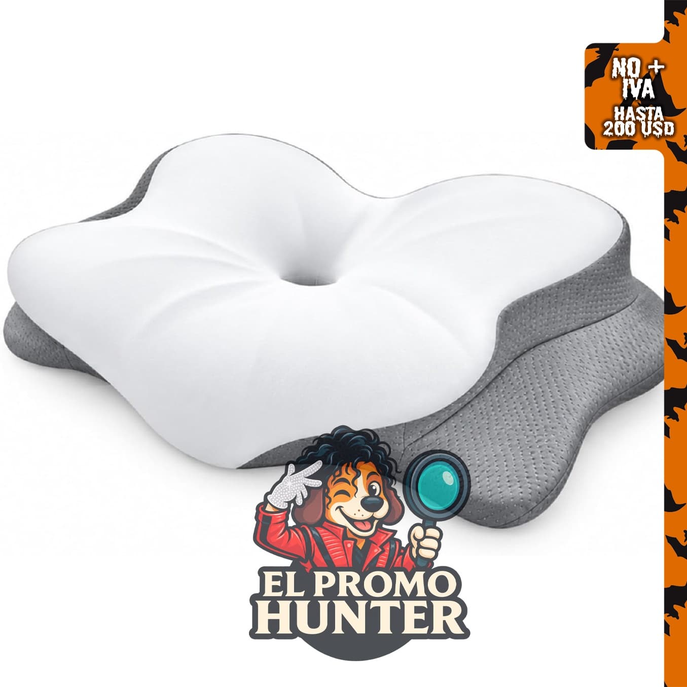 Almohada cervical SNUGUP de espuma viscoelástica con diseño ergonómico y funda transpirable.