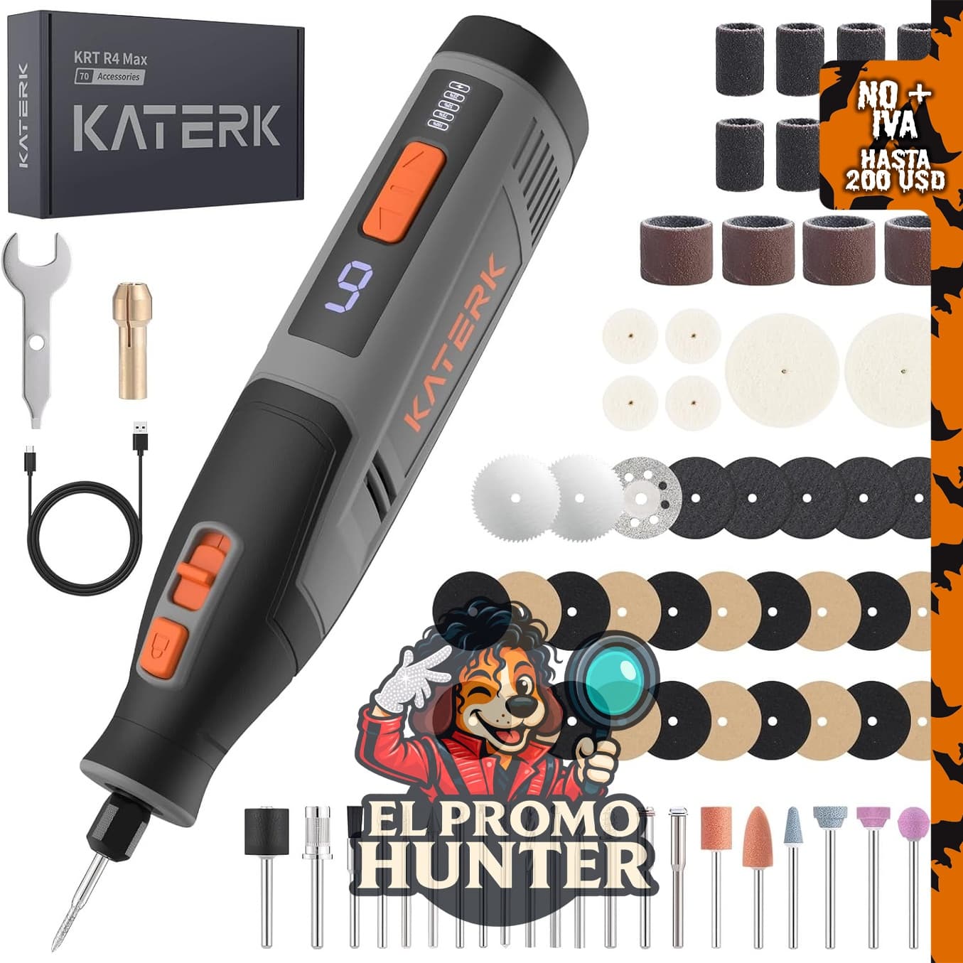 Katerk Kit de herramientas rotativas inalámbricas con 70 piezas.