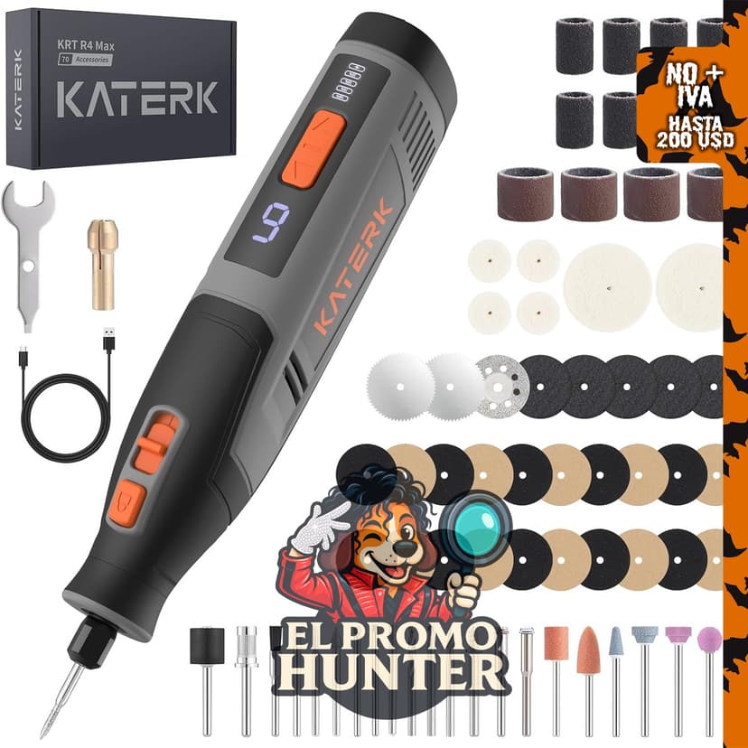 Katerk Kit de herramientas rotativas inalámbricas con 70 piezas.