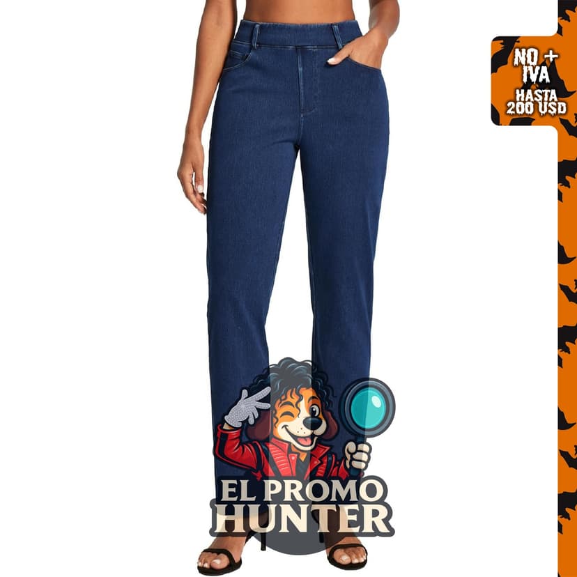 Jeans elásticos de pierna recta para mujer, cintura alta.