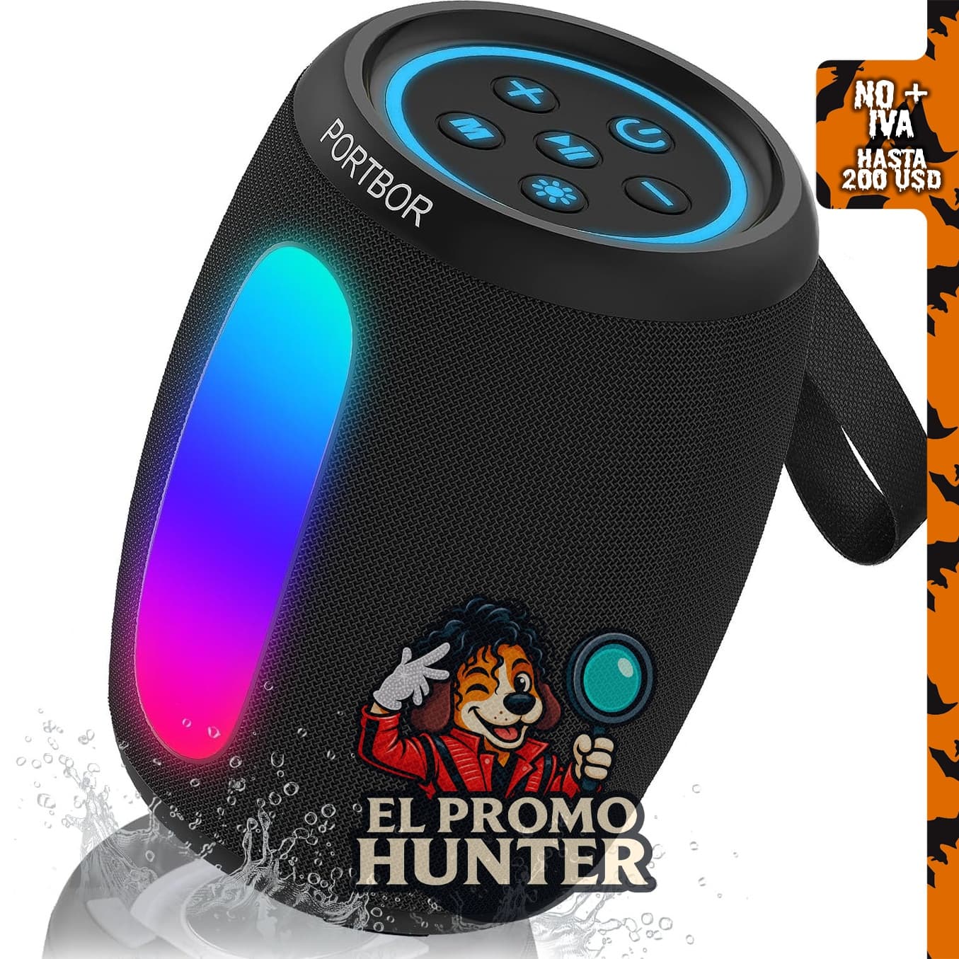 Altavoz Bluetooth con sonido estéreo y tiempo de reproducción prolongado.